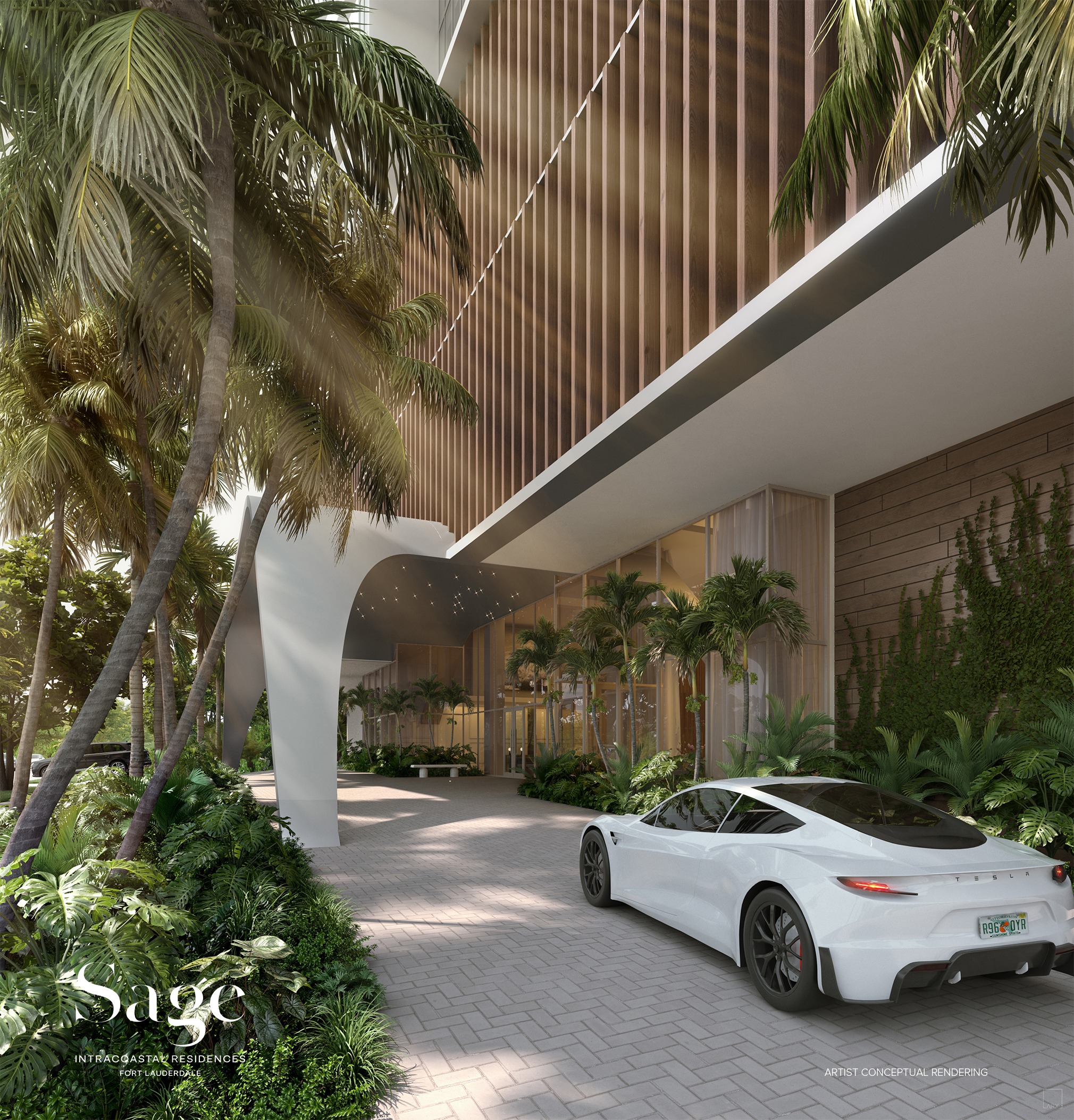 Sage Intracoastal Residences — the private residential porte cochère and elegantly appointed reception foyer at 1209 E Las Olas Blvd, Fort Lauderdale.